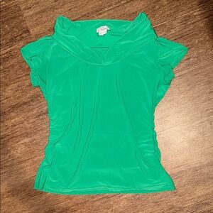 Chaus Emerald Green Cowl Neck Cap Sleeve Blouse